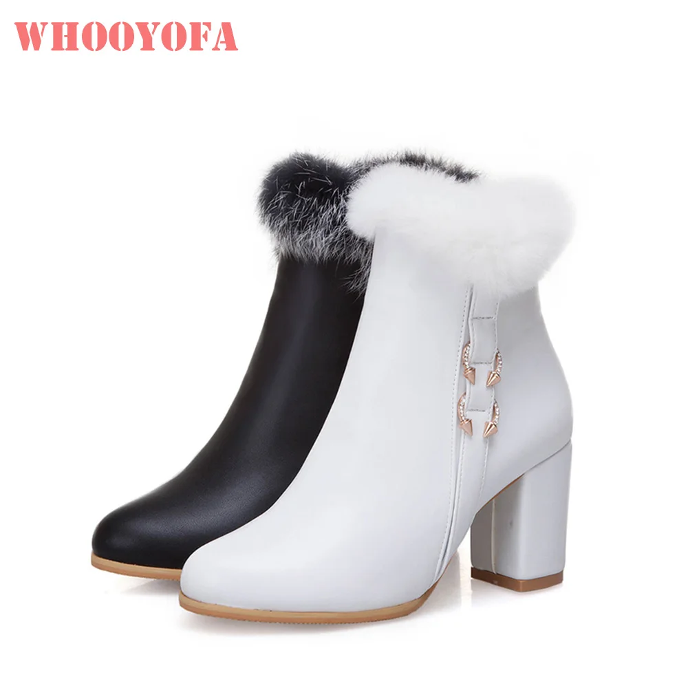 Brand New Winter Sexy White Black Women Furry Snow Boots 3 Inch High Heels Lady Dress Shoes WG31 Plus Big Size 10 33 43 49 52