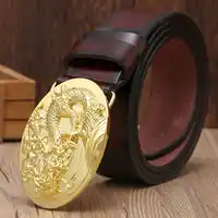 VOHIO Gold Dragon Designer Luxury Brand Belts for Mens Genuine Leather 100% Male Jeans Vintage Solid Brass Buckle oval big size