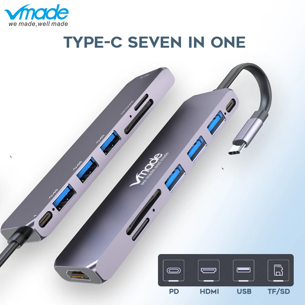 

7 in 1 USB 3.0 HUB multi ports USB C Expansion dock with SD TF Card reader PD 3.0 charging Typle-c for PC Laptop Huawei MateBook