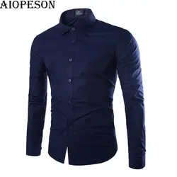 Aiopeson Для мужчин S рубашка Solid Slim Fit с длинным рукавом мужской Сорочки выходные для мужчин Повседневное Бизнес Рубашка с отложным воротником