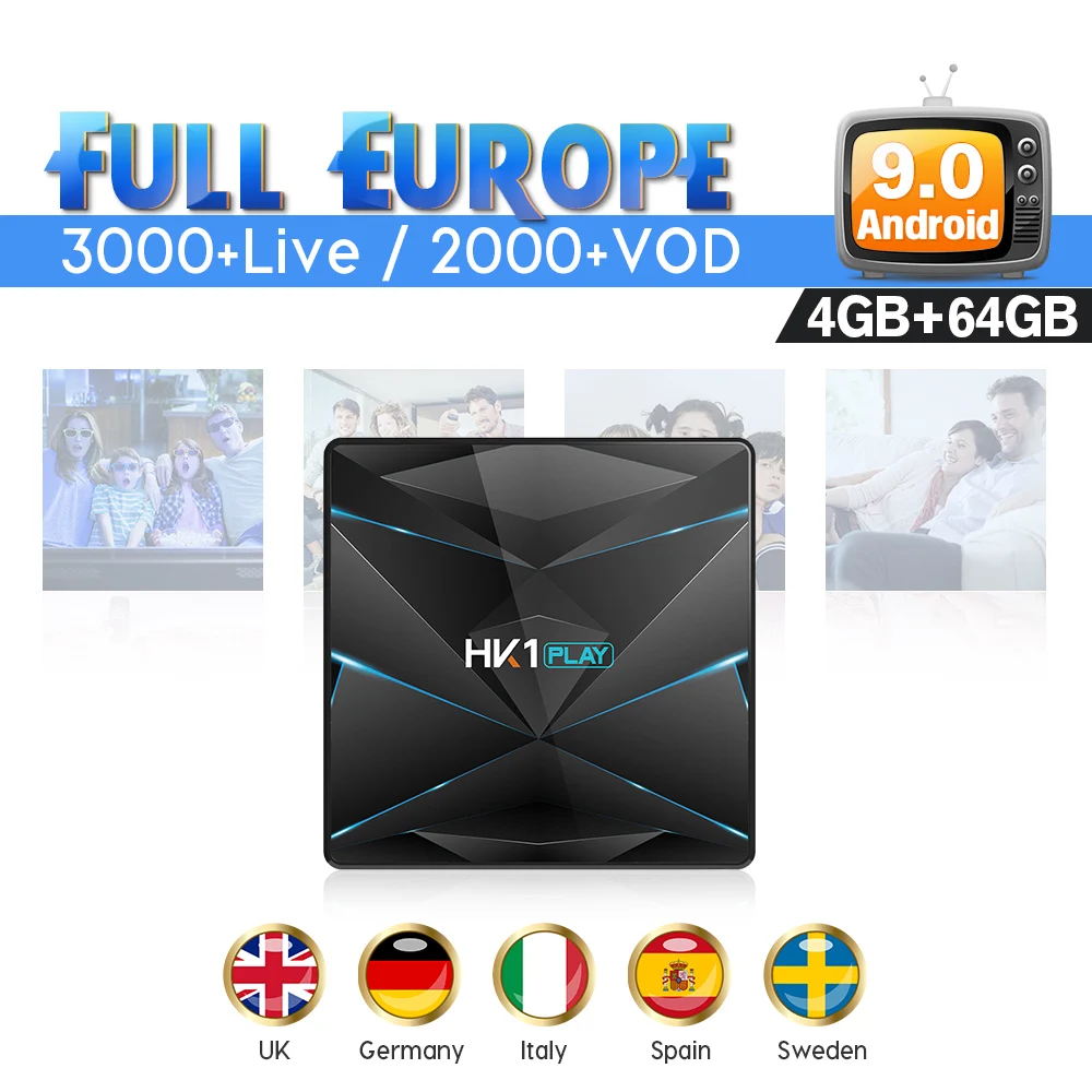 

IPTV Spain UK Germany HK1Play Android 9.0 TV receivers IUDTV IPTV Subscription 4G 64G BT 4.0 Full HD Live IPTV Europe France box