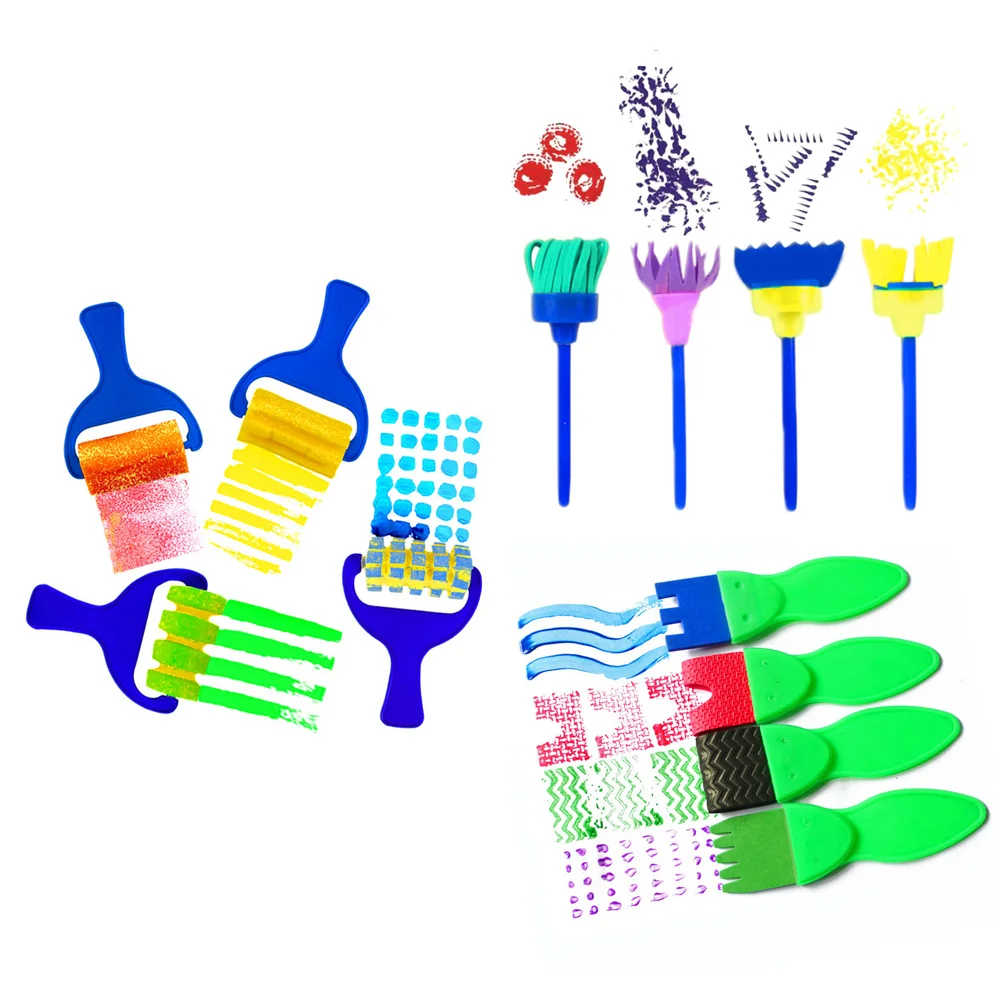 12 шт. Детские художественные малярные мини-кисти с цветком для раннего обучения, набор инструментов для рисования