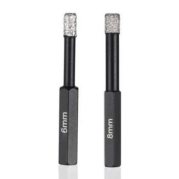 

2Pcs Dry Drilling Bits With Hex Shank For Granite Marble Ceramic Tile Glass Vacuum Brazed Diamond Drill Bits (1Pc 6Mm 1Pc 8Mm)