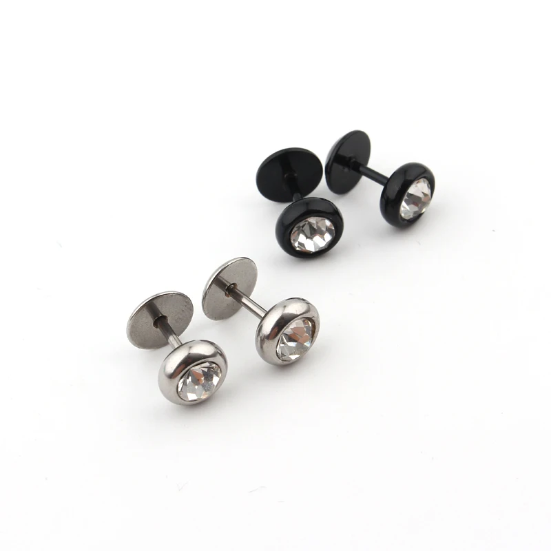 1pair Alloy Round Zircon Punk Gothic Stud Earrings Mens Screw on