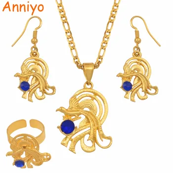 

Anniyo Bird with Blue Stones Papua New Guinea Necklace and Earrings Ring sets for Women PNG Style Jewelry Party Gifts #097606BE