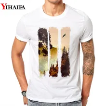 Summer Men T Shirt Bird Forest Graphic Tee landscape 3D Print T-Shirts Casual Short Sleeve White Tops men forest print tee