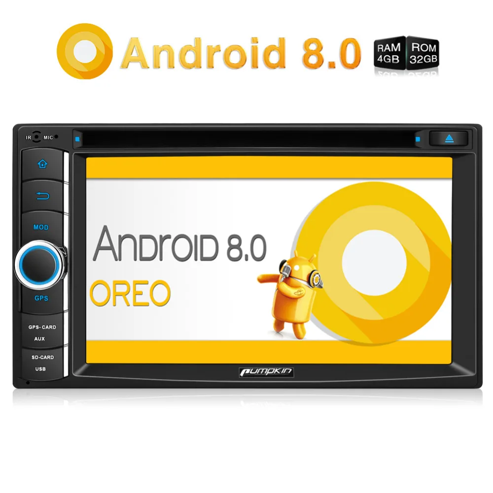 

Pumpkin 2 Din 6.2'' Android 8.0 Car DVD Player GPS Navigation Qcta-Core 4GB RAM Car Stereo Wifi 4G DAB+ FM Rds Radio Headunit