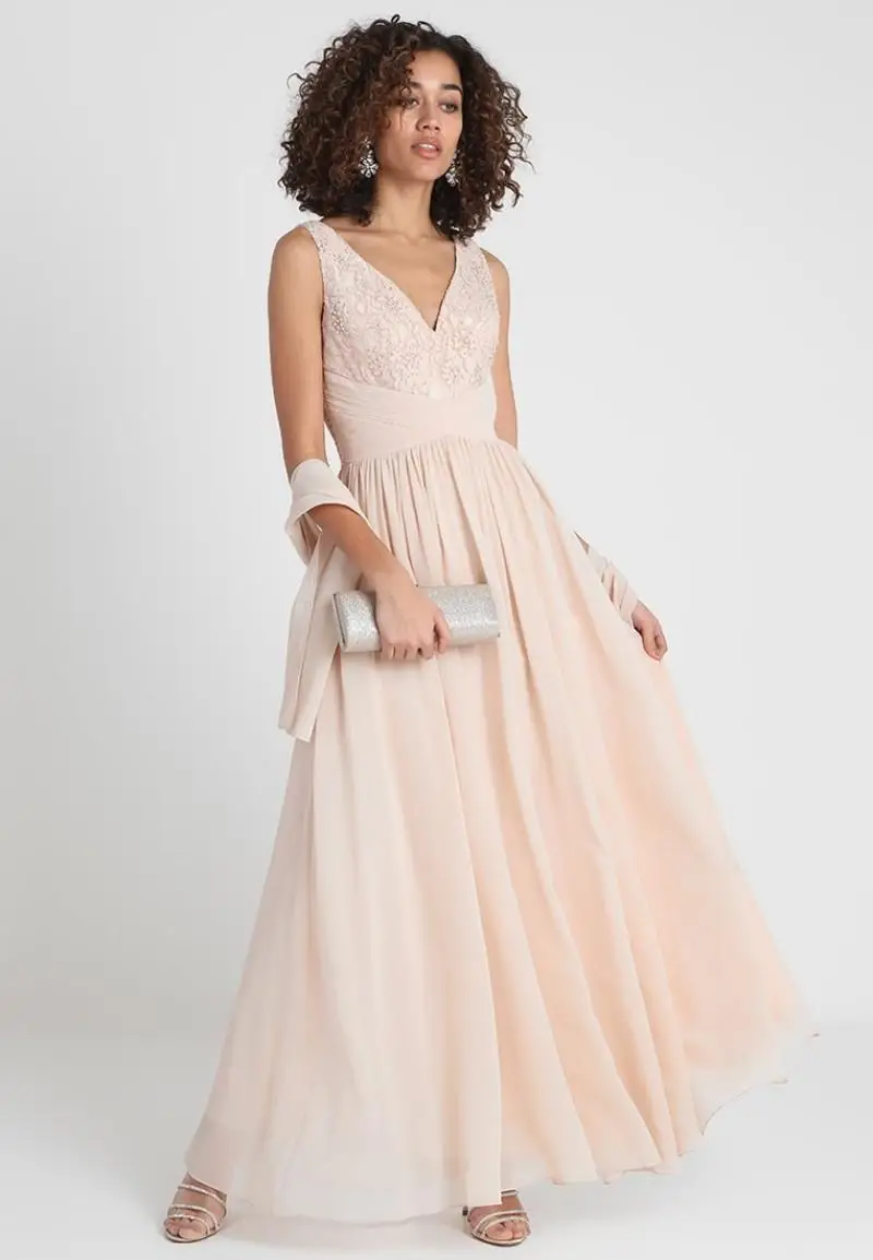 

V Neck Lace Pearls Ankle Length Party Prom evening Gowns vestido novia Plus Wedding Guests Chiffon Mother Of The Bride Dresses