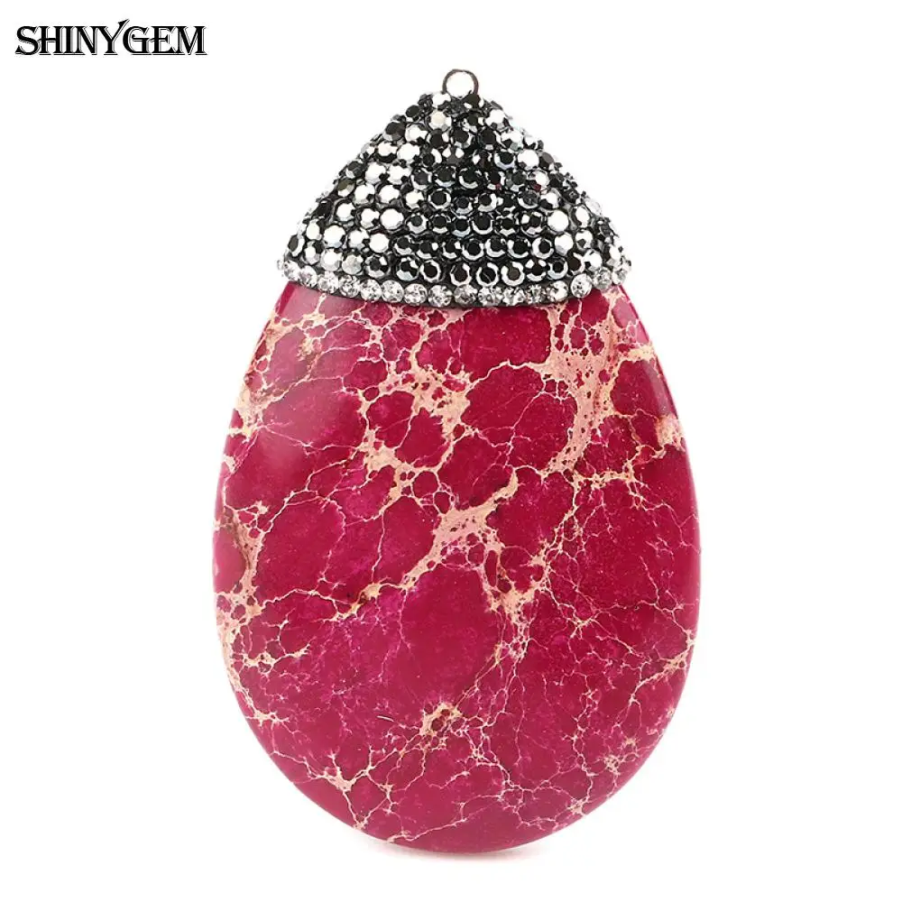 ShinyGem большой натуральный камень кулон красный зеленый морской синий овальный Капля воды морской осадочный Jaspers камень подвески для DIY ювелирных изделий - Окраска металла: Red