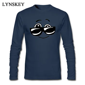 

Faddish Blue Tops Sunglasses Smiley Face Cartoon Company Design T-shirt For Man Male Long Sleeves Tees Casual Fun