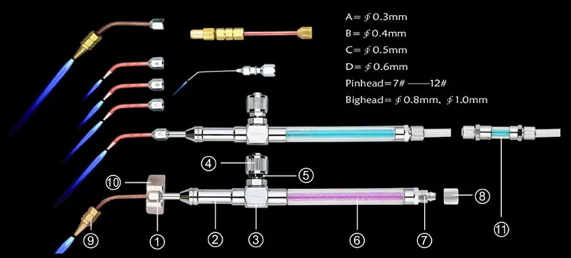 Газовый мини фонарь HHO для пайки кислородом сварочный пистолет с 5 насадками