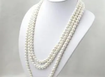 NEW SUPER LONG 120 INCH 7-8MM WHITE AKOYA CULTURED PEARL NECKLACE AA000777^^^@^Noble style Natural Fine jewe FREE SHIPPING