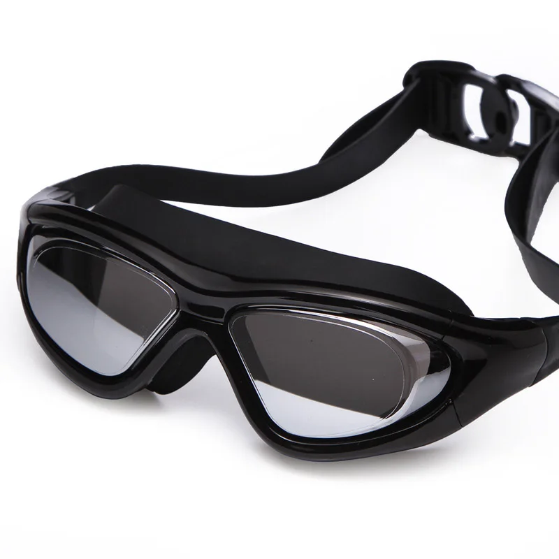 YUKE взрослых очки большой кадр Очки для плавания Для мужчин Для женщин силиконовый HD оптическая Анти-туман регулируется воды Плавание ming очки с Чехол - Цвет: Black