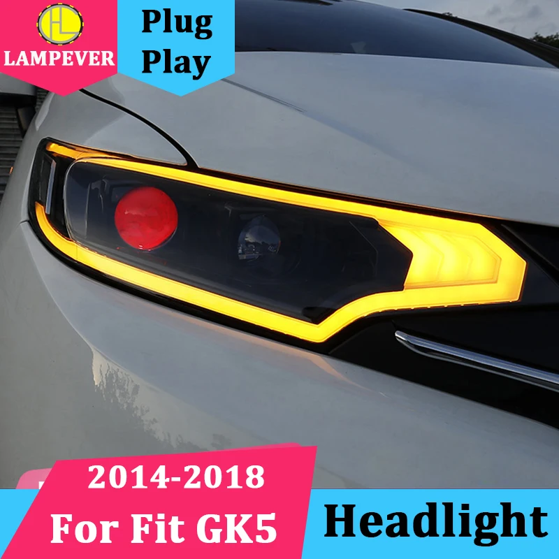Автомобильный Стайлинг для Honda фара для модели Fit в сборе- для Honda Fit GK5 светодиодный фар линзы двойной луч H7 с hid комплект 2 шт