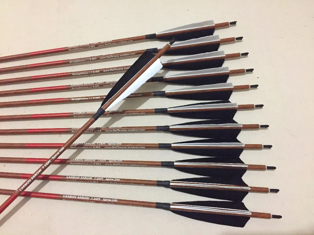 Archery Carbon arrow wood skin carbon arrow shaft Spine500/600 with 5