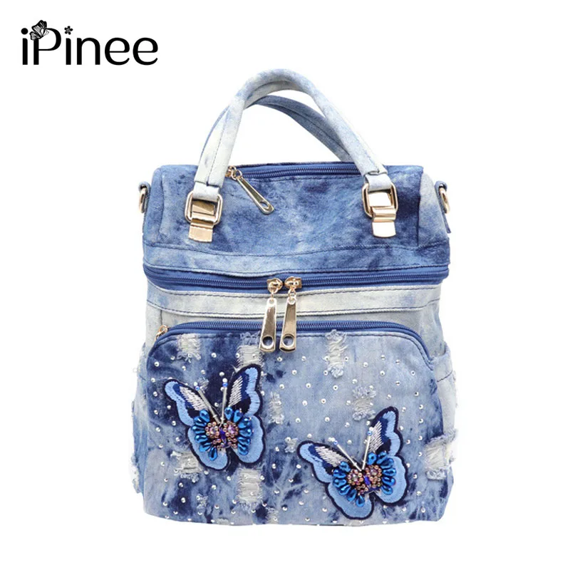 IPinee, Высококачественный винтажный рюкзак из стираного денима, многофункциональная дорожная сумка для девочек, школьные сумки, Mochila Bolsa