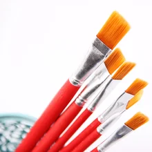 6 Pcs/Set Kids Student Watercolor Gouache Painting Pen Nylon Hair Red Wooden Handle Paint Brush Set Drawing Art Supplies drawing strap design gadgets storage nylon bag pouch set watermelon red 4 pcs