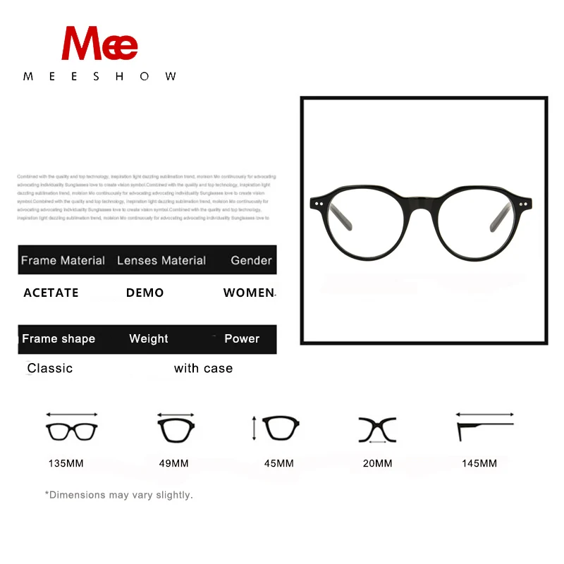 Retro Optische Brille 1028 Myopie Meeshow Black Brillen Frauen Rahmen Acetat Angepasst 2019 Männer Objektiv qU8zwIw