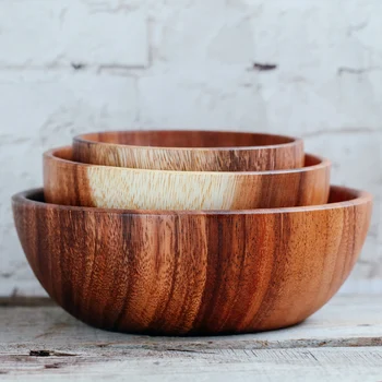 

1Pc Hand-made Solid Wood Bowl Rice Salad Soup Bowl Large Small Wooden Bowl Dinner Serving Bowl Kitchen Tableware Wooden Utensils