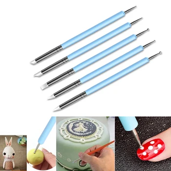 

5 pcs Double-headed Cake Modelling Ball Tools Silicone Cutter Set Fondant Decorating Mold Tools