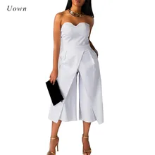Wide Leg Jumpsuit Rompers Women Off the Shoulder Split Front Dressy Loose Long Pants Black White