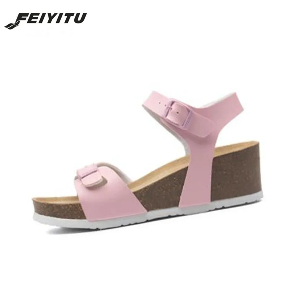 

Feiyitu Fashion Women Cork Sandals 2019 New Summer Beach Wedge Trifle Buckle Strap Platform Sandals Shoe Black White Pink Silver