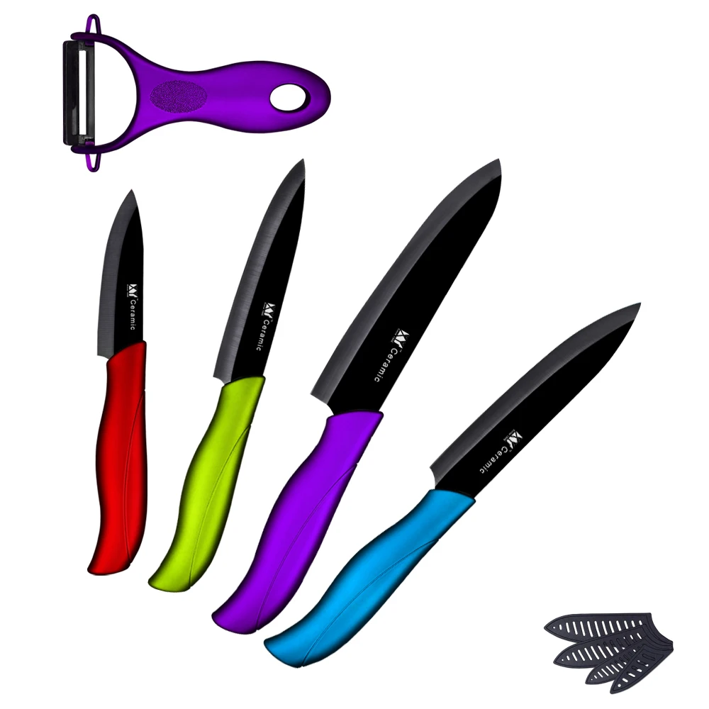 XYj Black Blade Ceramic Knife Set 3 4 5 6 Paring Utility Slicing Chef Knife Purple
