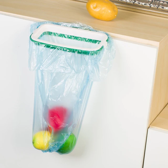 Cheap 1 Piece Cupboard Door Back Trash Rack Storage Garbage Bag Holder Kitchen Cabinet Hanging Hanger Trash Can Kitchen Tool