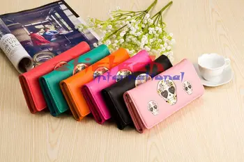 

by dhl or ems 50pcs Casual Ms. long section wallet Skull Women's wallets Small card package Portable Wallet 6 colors PU Wallets