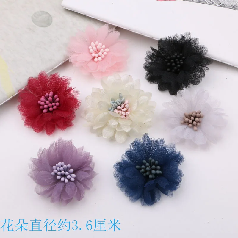

Newest 40pcs 36MM Chiffon Flowers Patch Handmade Craft Girls Hair Jewelry Garment Ornament Accessories Headband Floral Sticker