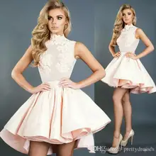 Кружевное бальное платье с высокой горловиной и аппликацией Короткое Платье Для Школьного бала vestido de noiva выпускное вечернее платье для выпускного бала robe de soiree