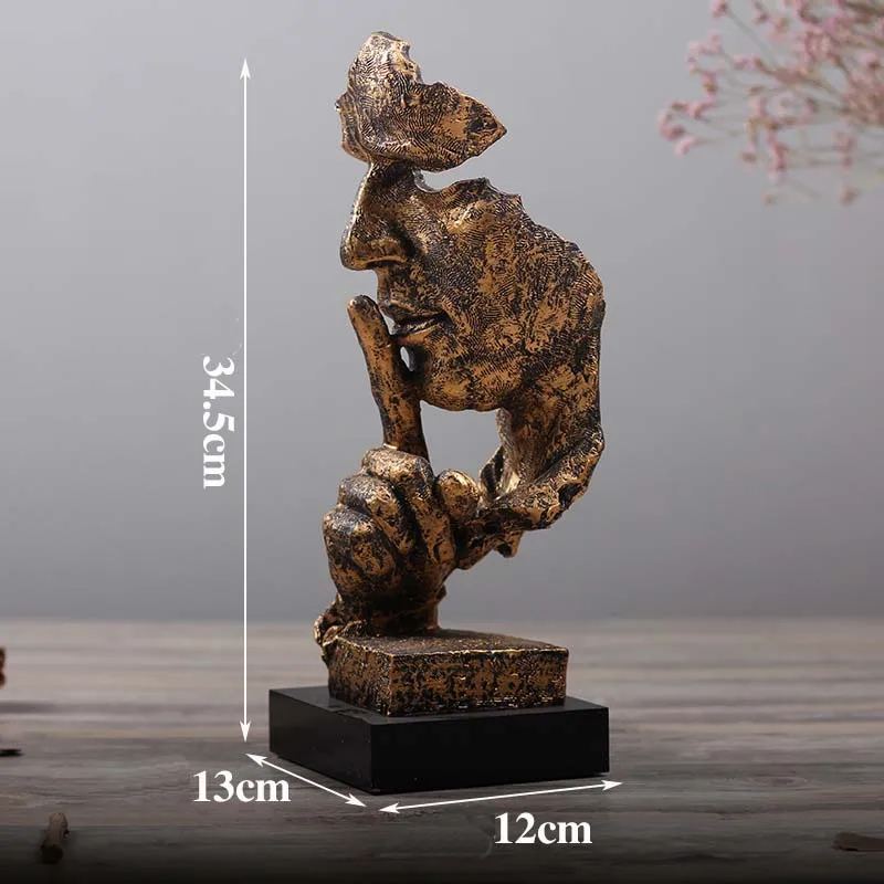 Resin Crafts Silence Is Gold Human Head Figurines Miniatures Ornament Vintage Living Room Office Home Library Decor Accessories (3)