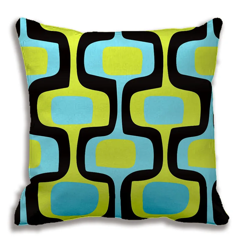 

Mid-Century Aqua and Chartreuse Retro Pattern Throw Pillows Decorative Cushion Cover Green Pillow Case Customize Gift By Lvsure