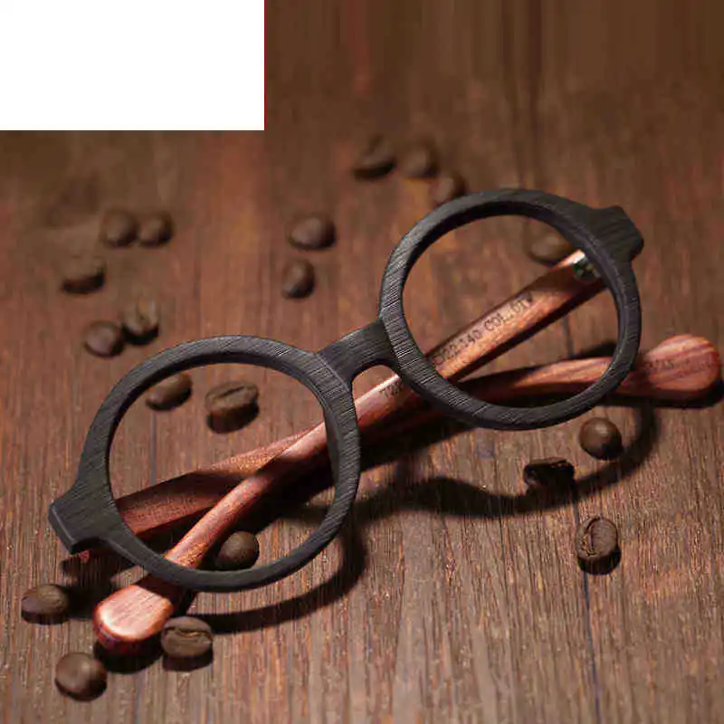 When Shangping Guang Yi retro mirror frame wood ninety unisex can be equipped with myopia plain wooden leg round glasses | Аксессуары