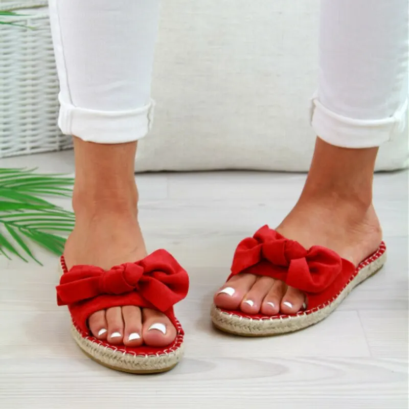 Women Sandals Torridity Woman Cute Bow Slippers Hemp Open Toe Casual Shoes Ladies Outdoor Beach Flops Female