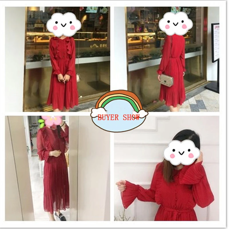 2019 Spring Autumn Women's Chiffon Dresses With Bow Floral Print Ruffles Vestido Female Long Sleeve Elegant Dress for Women