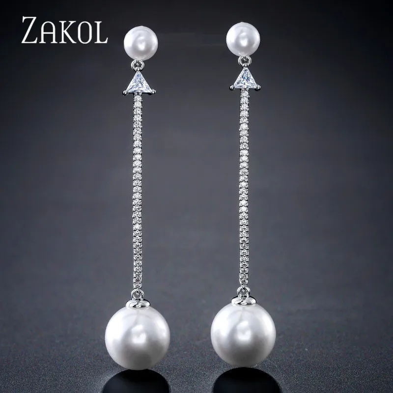 

ZALOL Big Simulated Pearl Earrings For Women Ball Long Earrings Fashion Jewelry Party Runway Bijoux White Colors FSEP2183