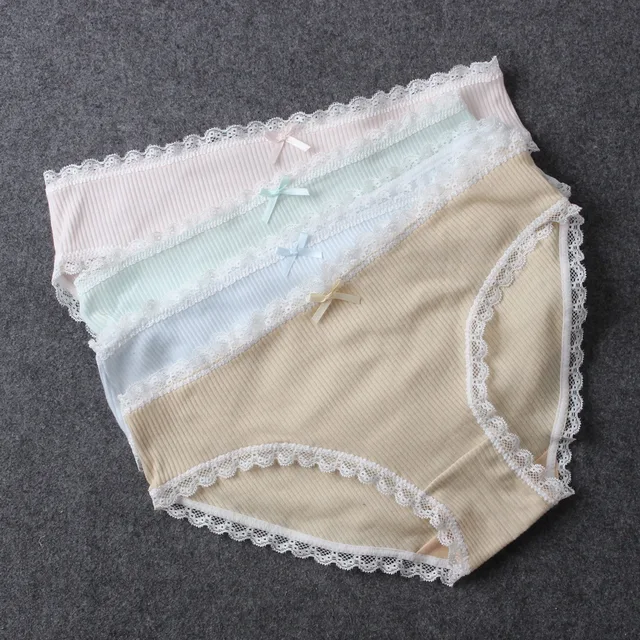 100 Cotton Panties Women Lace trim Woman Underwear Good elasticity