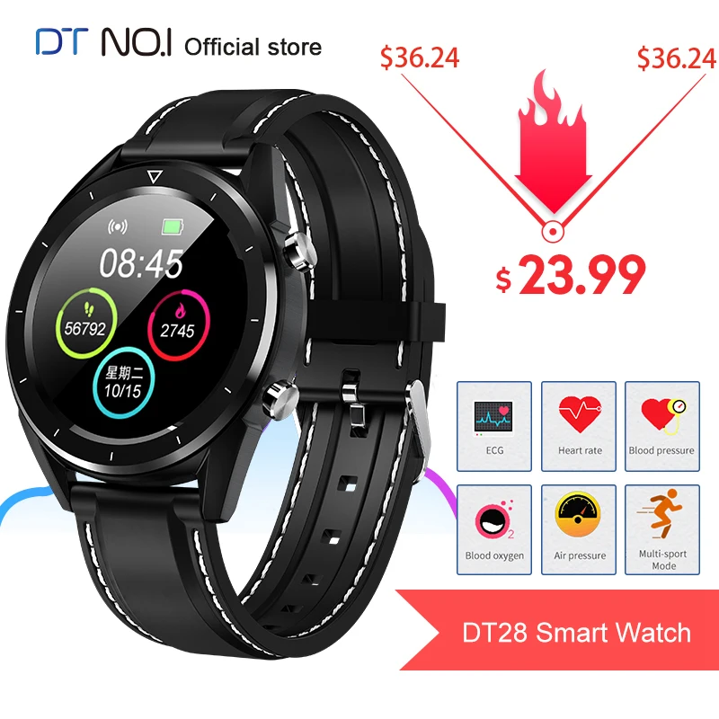

DTNO.I DT NO.1 DT28 ECG Heart Rate Monitor Smart Watch IP68 Waterproof Fitness Tracker Blood Pressure Sports Smartwatch VS N58