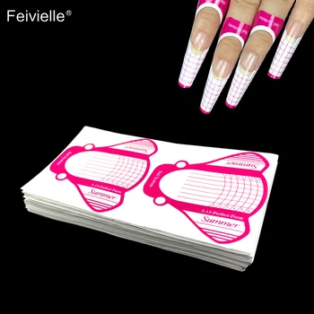 

Feivielle New 100 Pcs Professional Nail Form Sticker UV Gel Nail Art Tip Extension Guide Tools For Salon Nails Care Transparent