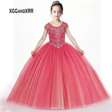 Роскошное платье с цветочным узором для девочек г., бальное платье принцессы с круглым вырезом и короткими рукавами, украшенное кристаллами, Детские праздничные платья на день рождения платья для первого причастия