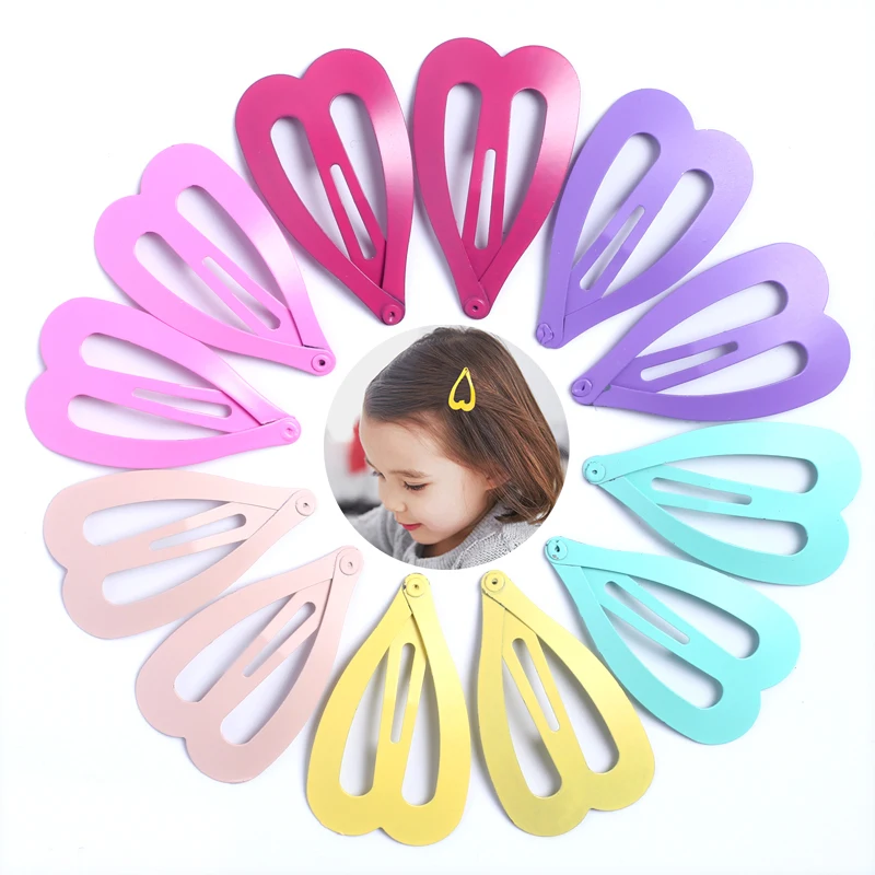 

12pcs Big Heart-Shaped Hairpin 4.8cm 6 Color Hair Accessories Hair Clip for Ladies Girls Snap Clip Metal Paint Barrette Children