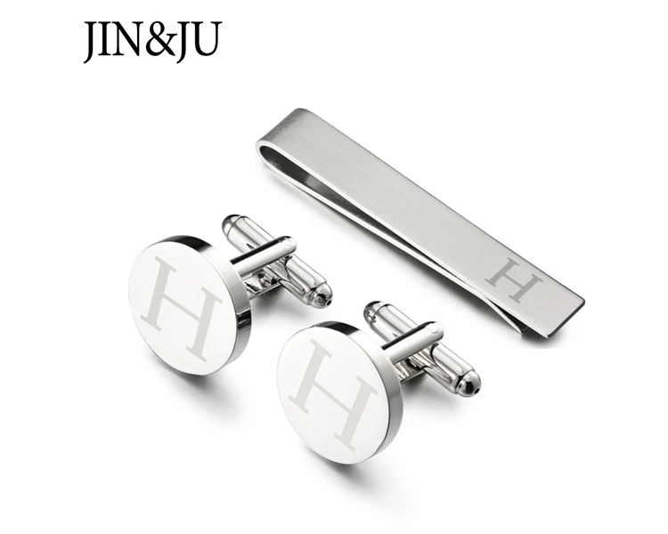 JIN & JU мужские ювелирные изделия лазерная буква E запонки и набор зажимов для галстука круглые фигурный манжет ссылки дл