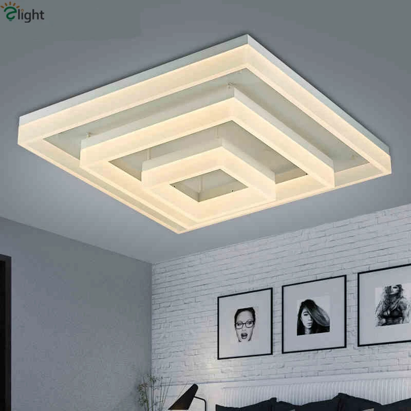 

Modern Lustre Dimmable Square Metal Led Ceiling Light Living Room Foyer Minimalism Aluminium Acrylic Ceiling Led Lighting