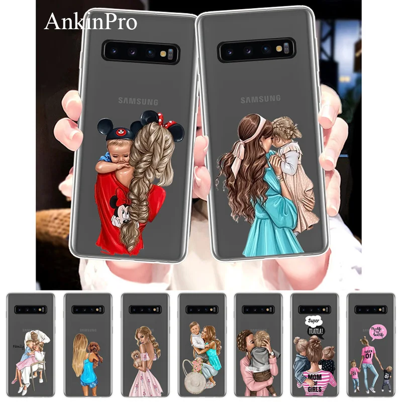 

AnkinPro Cute Phone Case For Samsung Galaxy S10 S9 S8 S7 S6 Plus Lite edge Soft Cover Back Coque Super Mom Dad Fashion Girl