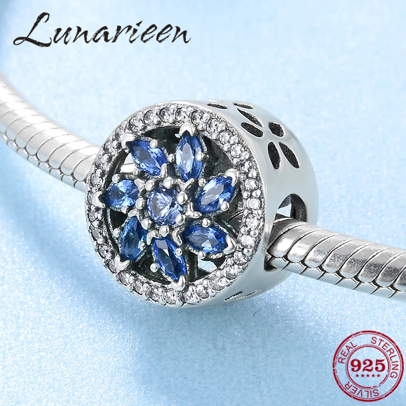 

925 Sterling Silver blue zircon flower beads womens accessories trendy 2018 Fit Original Pandora Charm Bracelet Jewelry making