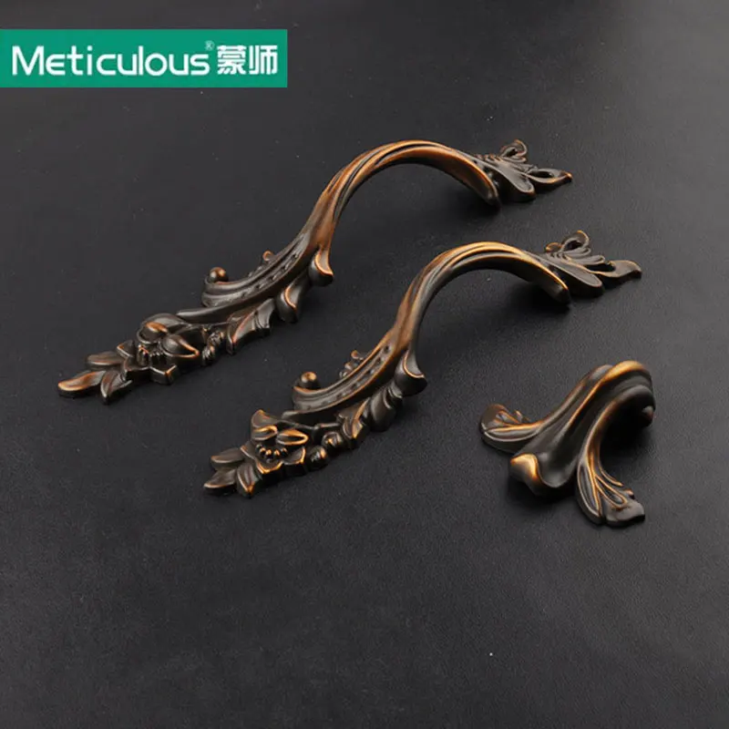 Image Antique Black Coffee  zinc alloy Cupboard Door Handles Kitchen Cabinet Knobs and Handles Vintage Furniture Handles