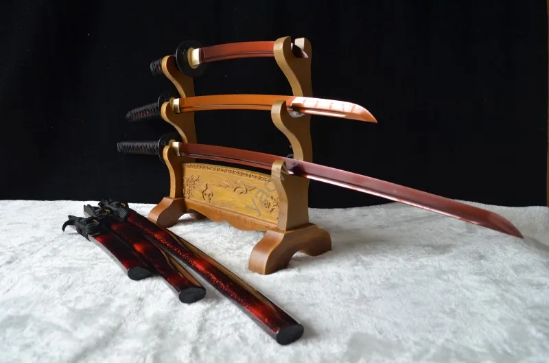 

Handmade Samurai Japanese Swords Set Katana Wakizashi Tanto Full Tang red blade 1095 high carbon steel Katanas Custom Sale Sharp