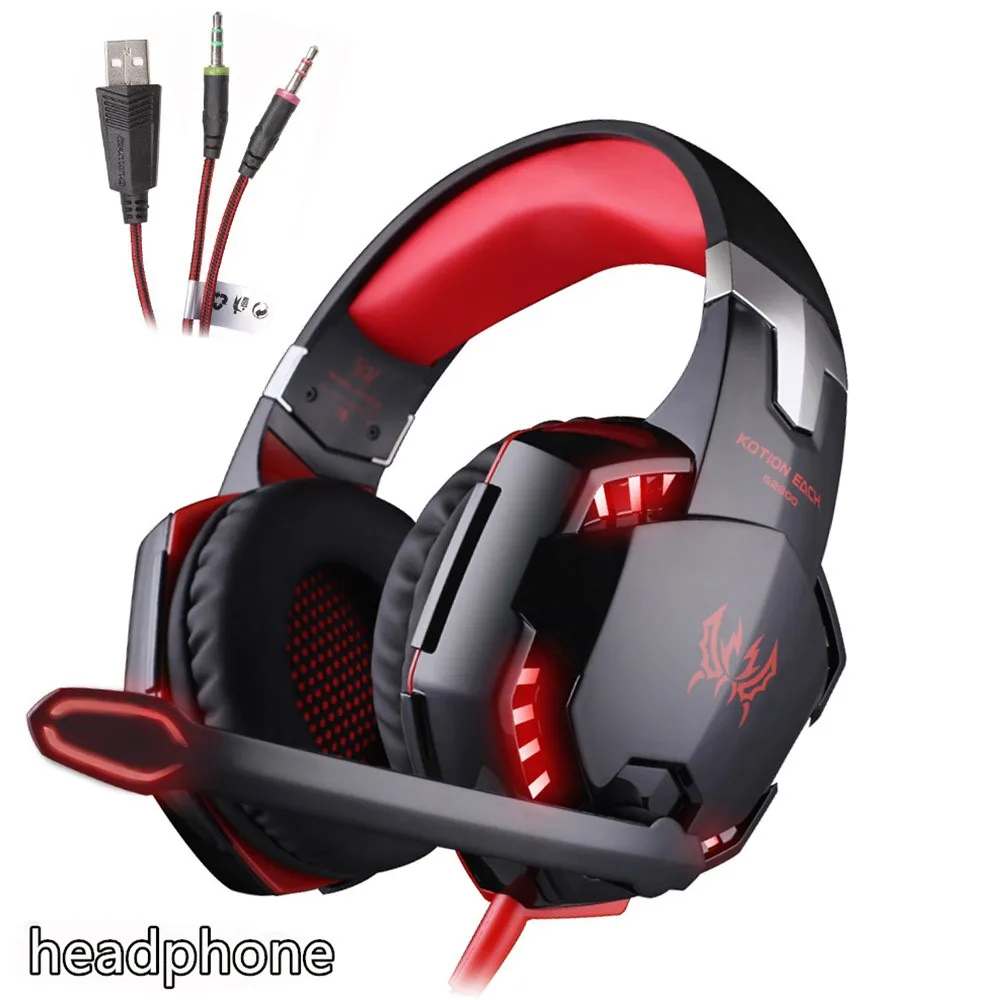 KOTION каждый Gaming Headset игра наушники глубокий бас стерео наушники с светодиодный свет микрофон для портативных ПК PS4 Xbox - Цвет: G2000 black red