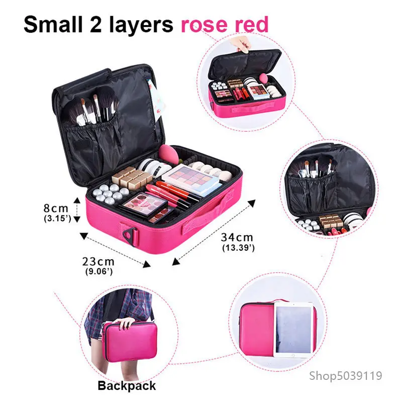 Профессиональная косметичка, органайзер, для женщин, для путешествий, косметичка, большая емкость, косметичка, чемоданы для макияжа - Цвет: Small 2 layers pink
